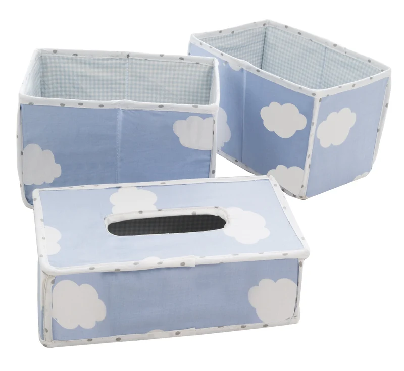 Pflegeorganizer-Set "Kleine Wolke blau" – 3-teilig 2 Boxen für Windeln & Zubehör, 1 Feuchttücherbox