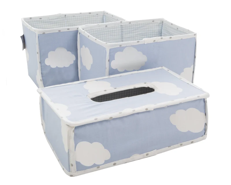 Pflegeorganizer-Set "Kleine Wolke blau" – 3-teilig 2 Boxen für Windeln & Zubehör, 1 Feuchttücherbox