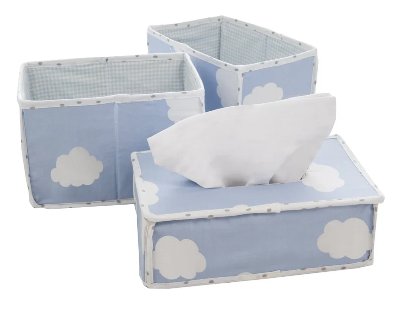 Pflegeorganizer-Set "Kleine Wolke blau" – 3-teilig 2 Boxen für Windeln & Zubehör, 1 Feuchttücherbox