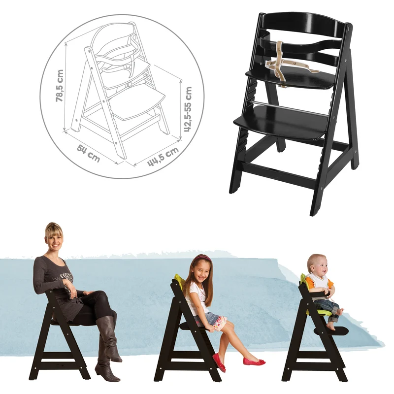 Treppenhochstuhl "Sit Up III" – mitwachsend vom Babyhochstuhl bis zum Jugendstuhl, Holz schwarz