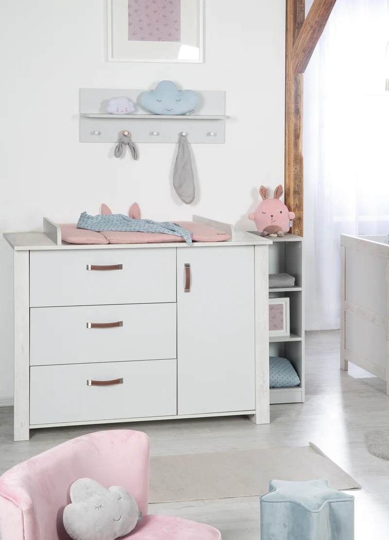 Kinderzimmerset 'Mila', inkl. Kombi-Bett 70 x 140 cm, Wickelkommode & 3-türigem Schrank, grau/weiß