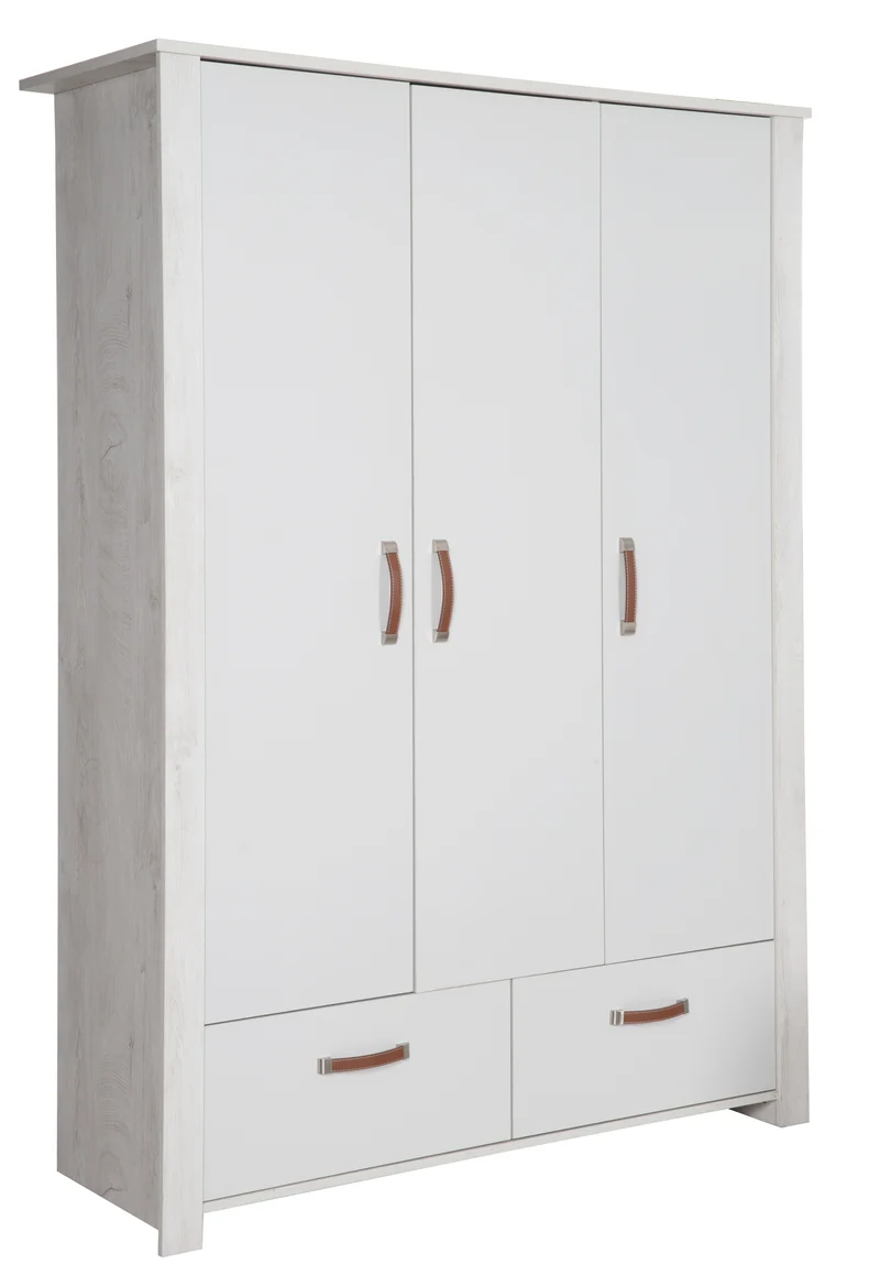 Kinderzimmerset 'Mila', inkl. Kombi-Bett 70 x 140 cm, Wickelkommode & 3-türigem Schrank, grau/weiß