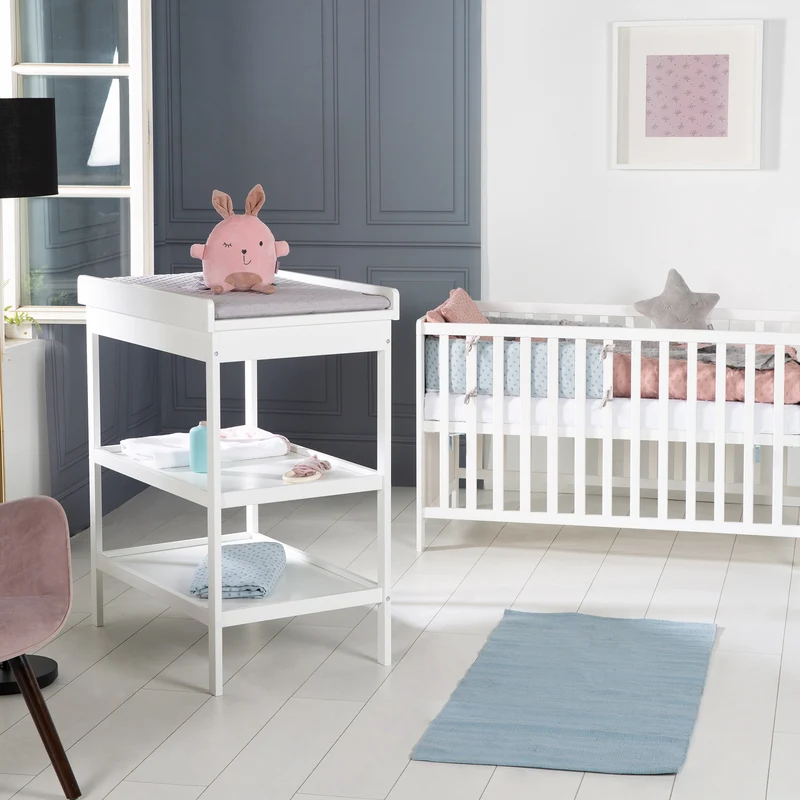Kinderzimmerset 'roba Style' inkl. Wickelkommode & Beistellbett, mit Lattenrost, 60 x 120 cm, weiß