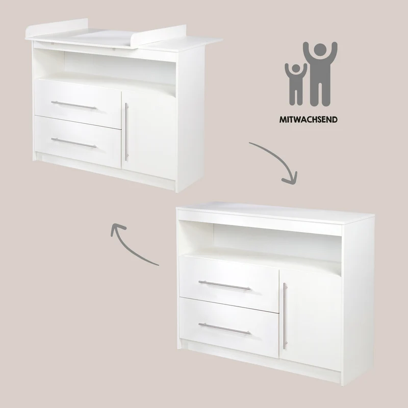 Zimmerset 'Maren' inkl. Kombi-Bett 70 x 140 cm, Wickelkommode breit & Schrank 3-türig - Weiß