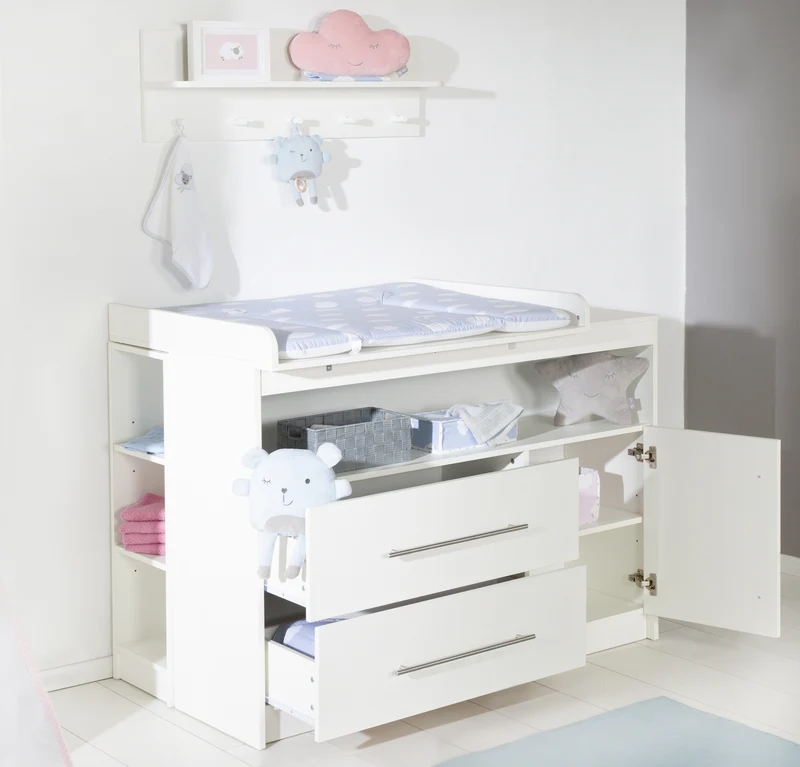 Zimmerset 'Maren' inkl. Kombi-Bett 70 x 140 cm, Wickelkommode breit & Schrank 3-türig - Weiß