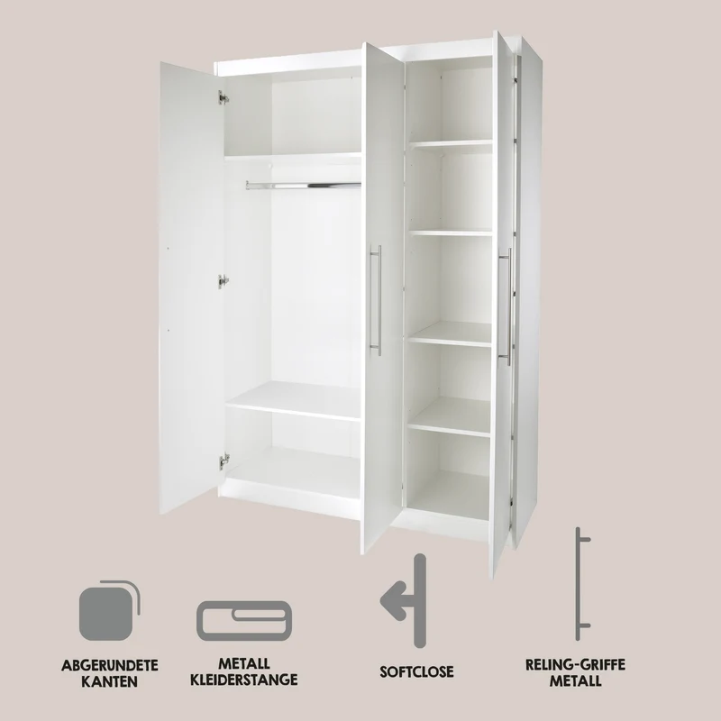 Zimmerset 'Maren' inkl. Kombi-Bett 70 x 140 cm, Wickelkommode breit & Schrank 3-türig - Weiß