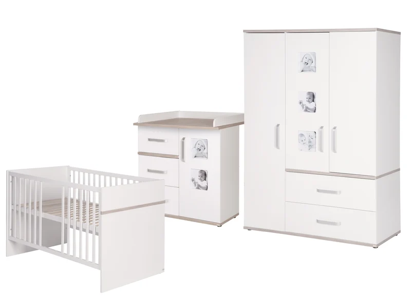 Kindermöbelset 'Moritz', 3-teilig, mit Kinderbett 70 x 140 cm, Wickelkommode & Schrank, weiß