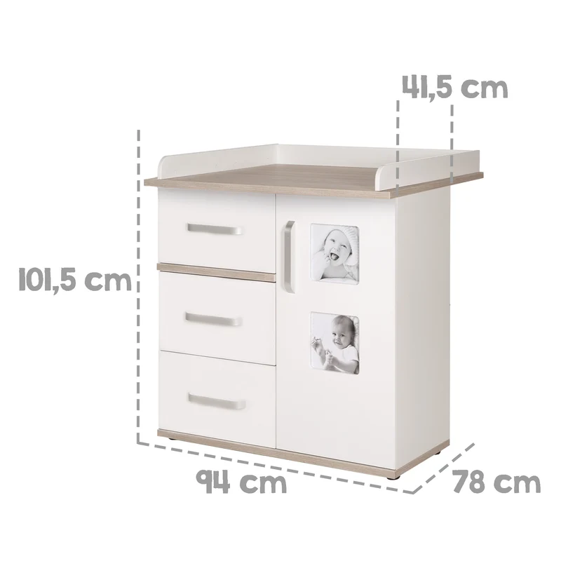Kindermöbelset 'Moritz', 3-teilig, mit Kinderbett 70 x 140 cm, Wickelkommode & Schrank, weiß