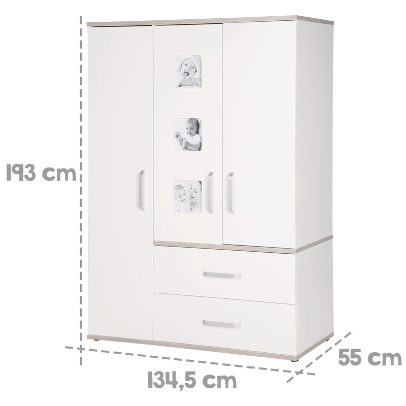Kindermöbelset 'Moritz', 3-teilig, mit Kinderbett 70 x 140 cm, Wickelkommode & Schrank, weiß