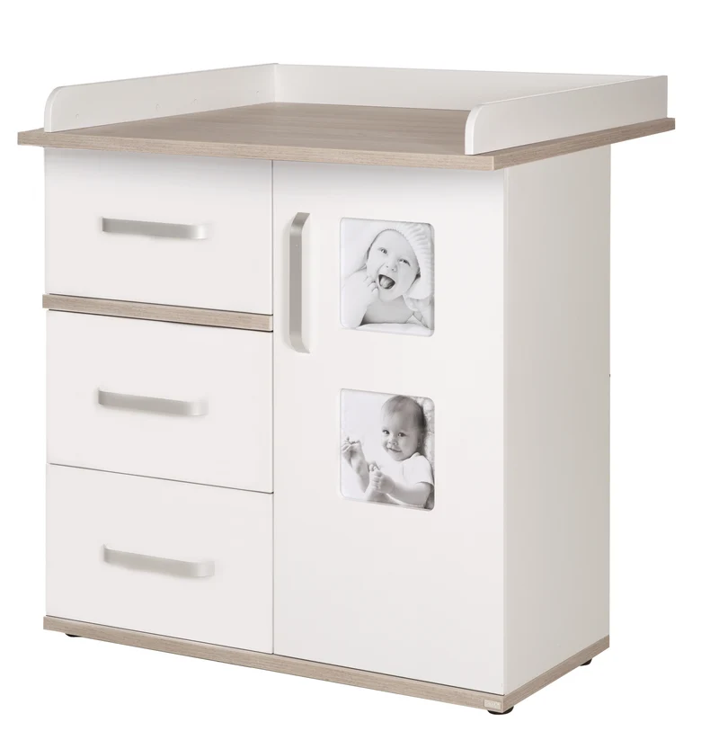 Kindermöbelset 'Moritz', 2-teilig, Kinderbett 70 x 140 cm & Wickelkommode schmal, weiß/ Luna Elm